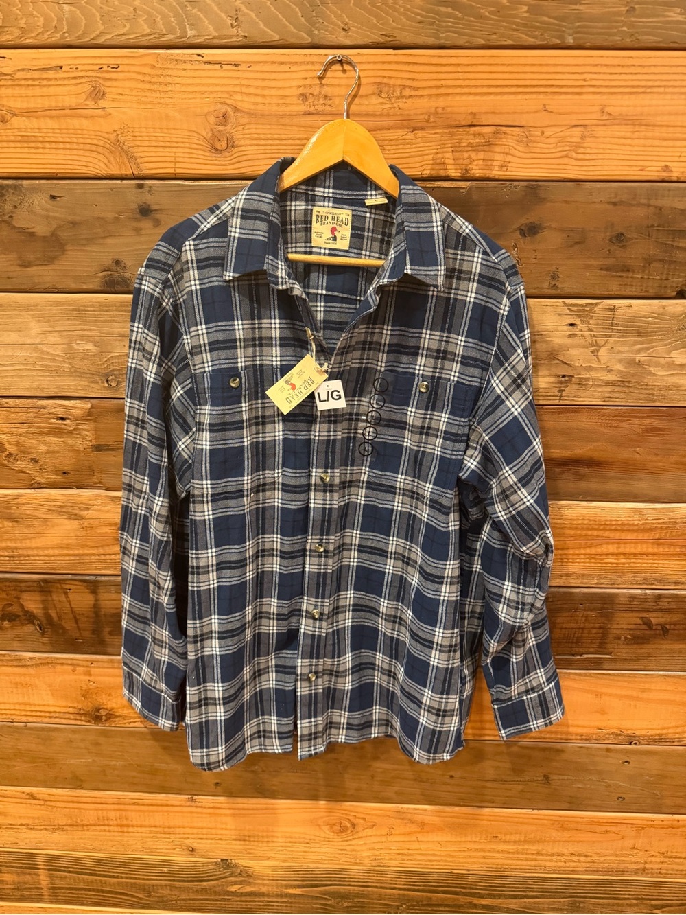 RedHead NWT Men's Blue Plaid Flannel Shirt - Classic Long Sleeve - L